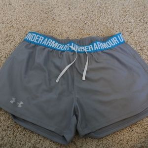 Under Armour Grey Athletic Shorts with Blue Waist